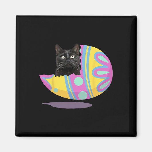 イースターエッグ 黒猫 イースターおめでとう Funny Black Cat Easter Egg マグネット (正面)