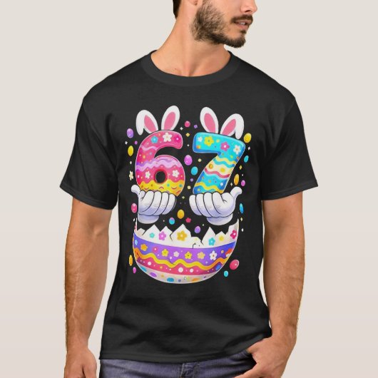 イースターエッグ 67 ウサギ 冗談 おもしろTシャツ メンズ Tシャツ (正面)