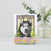 イースターエッグCookie – シベリアのハスキー シーズンポストカード (スタンド正面)