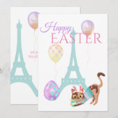 イースターエッフェルタワーと猫パステルバルーン シーズンカード (正面/裏面)