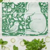 イースターエメラルドグリーンラビットバードタイルフローラアート キッチンタオル (折り畳み)