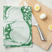 イースターエメラルドグリーンラビットバードタイルフローラアート キッチンタオル (四つ折り)