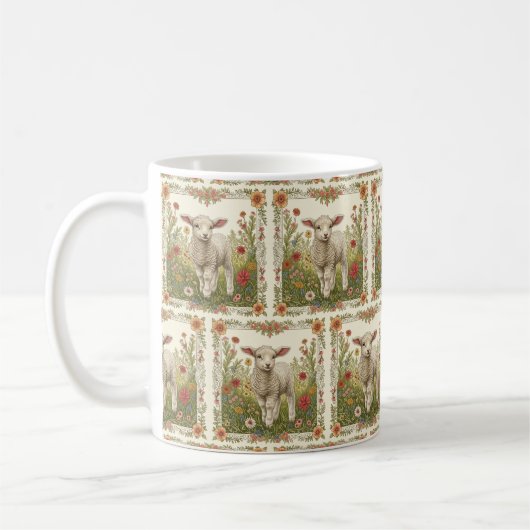 イースターエレガンス:ラムをテーマにしたSips 🌸🍵 コーヒーマグカップ (左)