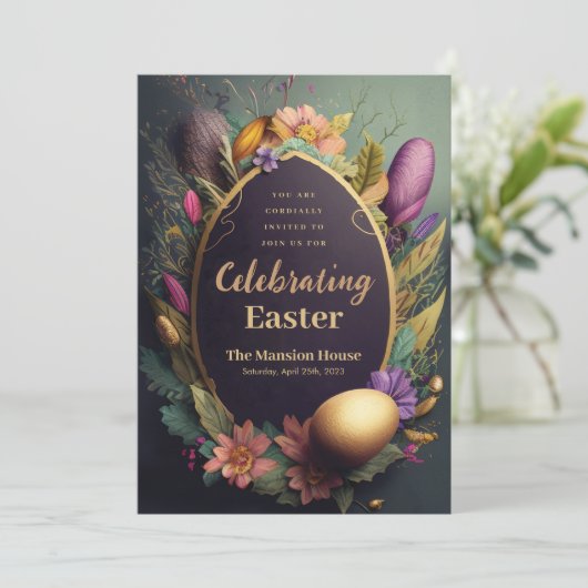 イースターエレガントお祝い招待状 招待状 (スタンド正面)