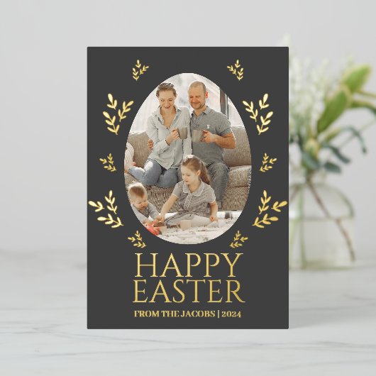 イースターエレガントエッグ家族ワンフォト 箔シーズンカード (立ち正面)