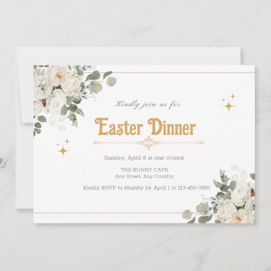 イースターエレガントディナーのための純粋なフローラ招待状 招待状 (正面)