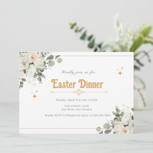イースターエレガントディナーのための純粋なフローラ招待状 招待状 (スタンド正面)