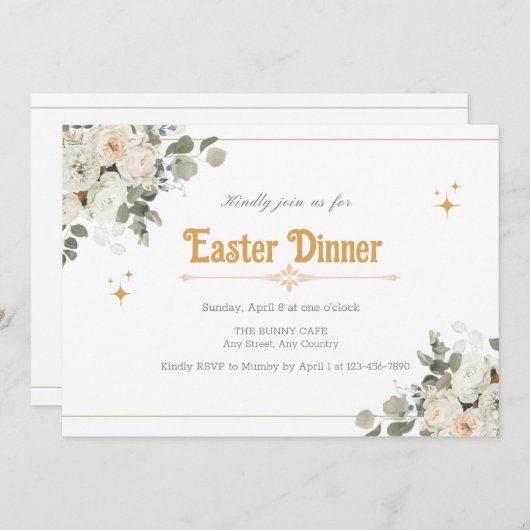 イースターエレガントディナーのための純粋なフローラ招待状 招待状 (正面/裏面)