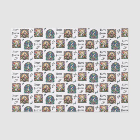 イースターエレガントバニーのステンドグラス模様 薄葉紙 (正面)
