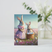 イースターエレガントバニーのピンクのドレスベビーバニー シーズンポストカード (スタンド正面)