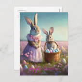 イースターエレガントバニーのピンクのドレスベビーバニー シーズンポストカード (正面/裏面)