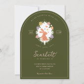 イースターエレガントバニークレスト春フローラ誕生日 招待状 (正面)