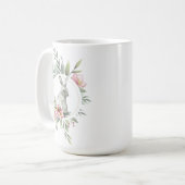 イースターエレガントバニーフローラデザイン コーヒーマグカップ (正面左)
