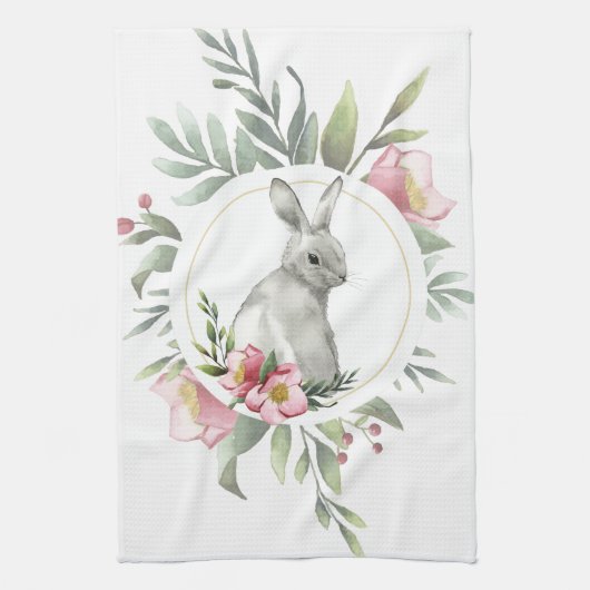 イースターエレガントバニーフローラ キッチンタオル (縦)