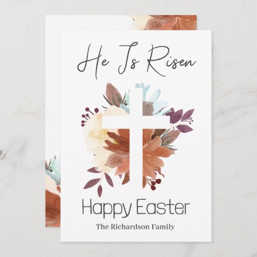イースターエレガントフローラ書道キリスト教クロス シーズンカード (正面/裏面)