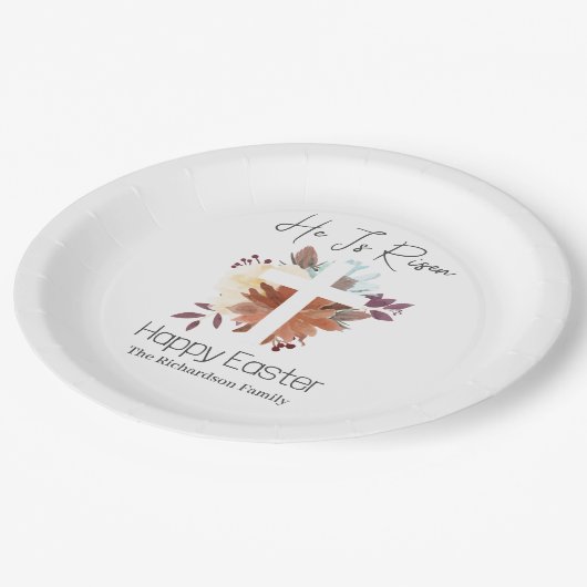 イースターエレガントフローラ書道キリスト教クロス ペーパープレート (アングル)