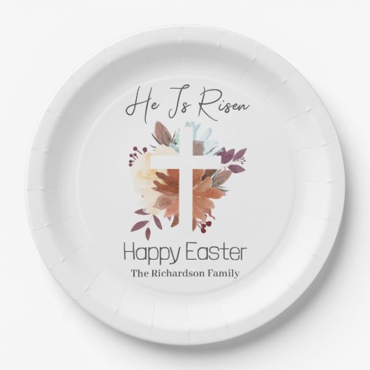 イースターエレガントフローラ書道キリスト教クロス ペーパープレート (正面)