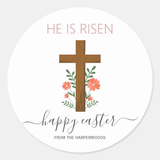 イースターエレガントフローラ書道キリスト教クロス ラウンドシール (正面)