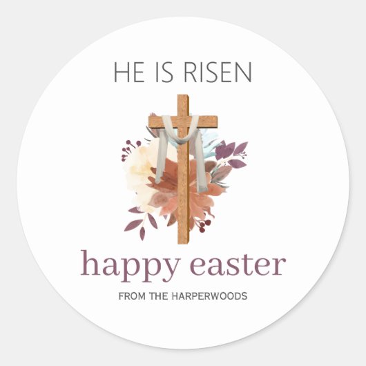 イースターエレガントフローラ書道キリスト教クロス ラウンドシール (正面)