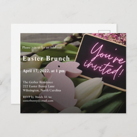 イースターエレガントブモダンランチ招待状 インビテーションポストカード (正面/裏面)