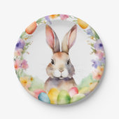 イースターエレガントブランチ水カラーフローラバニー ペーパープレート (正面)