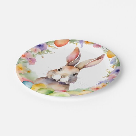 イースターエレガントブランチ水カラーフローラバニー ペーパープレート (アングル)