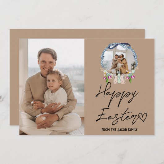 イースターエレガントモダン、家族2枚の写真コラージュ シーズンカード (正面/裏面)