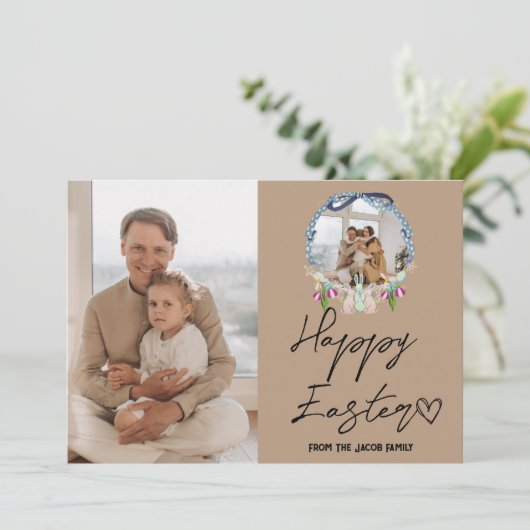 イースターエレガントモダン、家族2枚の写真コラージュ シーズンカード (スタンド正面)