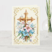 イースターエレガント宗教的な金ゴールドはユリを渡る。 シーズンカード (正面)