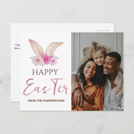 イースターエレガント恵みイースターエッグ家族の写真 シーズンポストカード (正面/裏面)