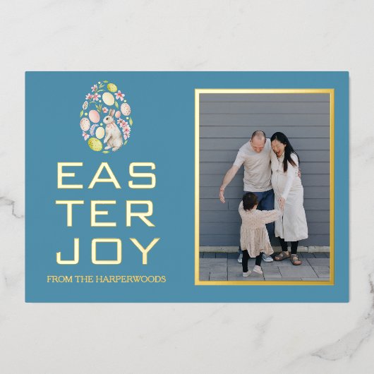 イースターエレガント恵みイースターエッグ家族の写真 箔シーズンカード (正面)