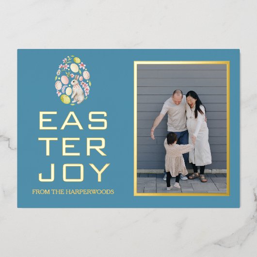 イースターエレガント恵みイースターエッグ家族の写真 箔シーズンカード (正面)