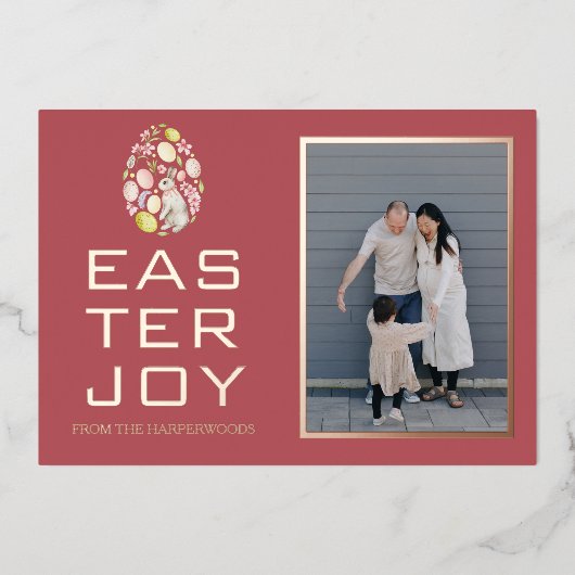 イースターエレガント恵みイースターエッグ家族の写真 箔シーズンカード (正面)