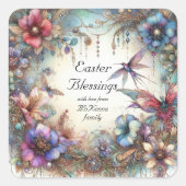 イースターエレガント恵み水色フローラ スクエアシール (正面)