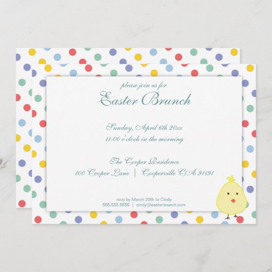 イースターエレガント水玉模様ブランチ招待状 招待状 (正面/裏面)