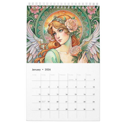 イースターエンジェルズインアートヌオボスタイル2025 カレンダー (1月 2026)