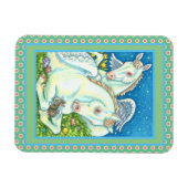 イースターエンジェル、白いポニー、バニーと卵かわいい マグネット (横)