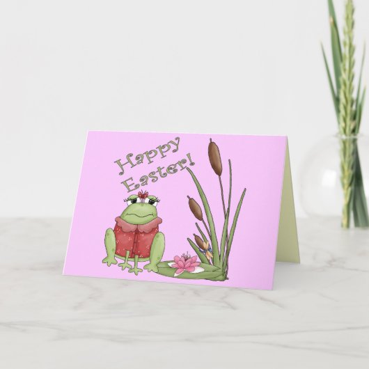 イースターカエルのTシャツおよびイースターギフト シーズンカード (正面)