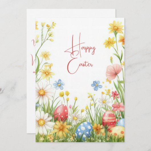イースターカスタムエッグと花を持つイースターカード シーズンカード (正面/裏面)