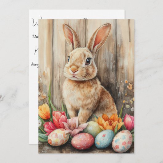 イースターカスタムエッグと花を持つイースターカード シーズンカード (正面/裏面)