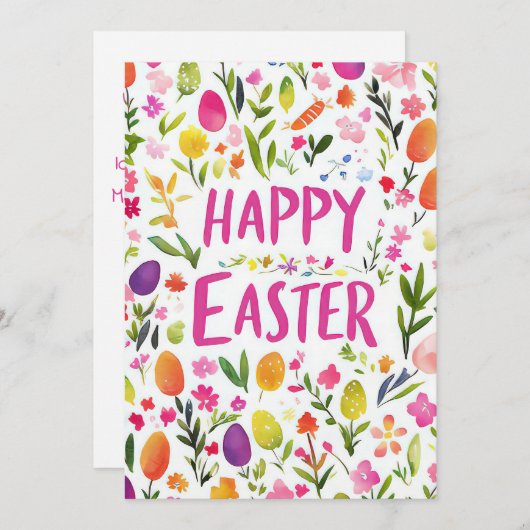 イースターカスタムエッグと花を持つイースターカード シーズンカード (正面/裏面)