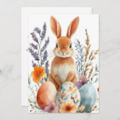 イースターカスタムバニーと花を持つイースターカード シーズンカード (正面/裏面)