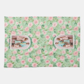 イースターカスタムフォトパステルピンク&グリーン花模様 キッチンタオル (横)