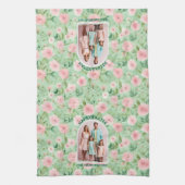 イースターカスタムフォトパステルピンク&グリーン花模様 キッチンタオル (縦)