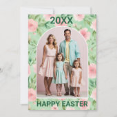 イースターカスタムフォトパステルピンク&グリーン花模様 シーズンカード (正面)