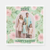 イースターカスタムフォトパステルピンク&グリーン花模様 スタンダードランチョンナプキン (正面)