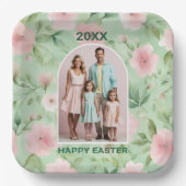 イースターカスタムフォトパステルピンク&グリーン花模様 ペーパープレート (正面)