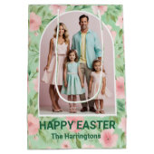 イースターカスタムフォトパステルピンク&グリーン花模様 ミディアムペーパーバッグ (裏面)