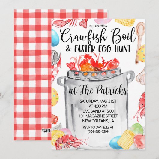 イースターカニ料理パーティーの招待状 招待状 (正面/裏面)