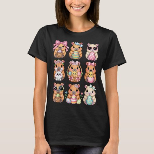 イースターカピバラ かわいいカピバラの卵狩りウサギ K Tシャツ (正面)